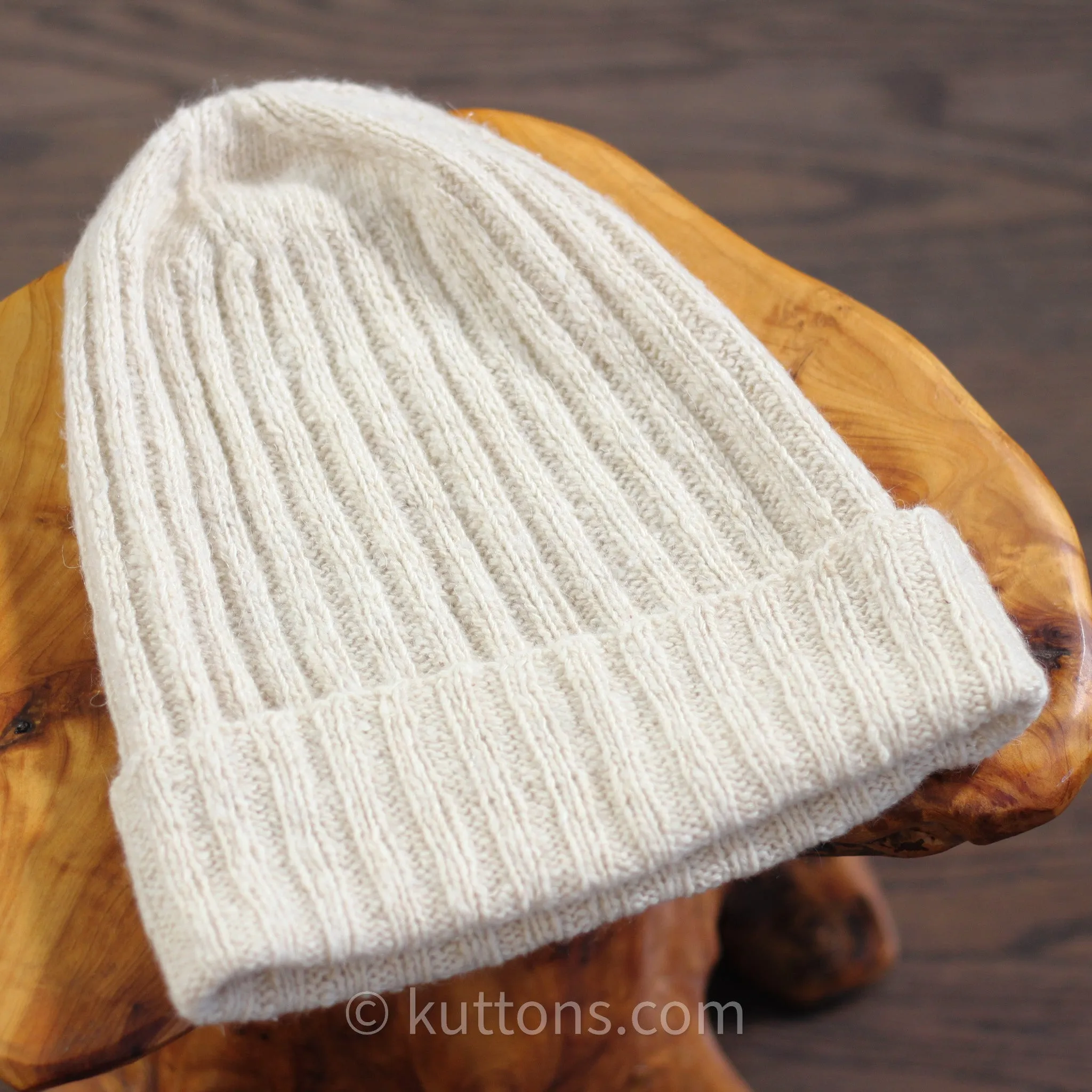 100% Pashmina Cashmere Beanie - Handknit Winter Hat from Ladakh Himalayas | Unisex, Cream, Large