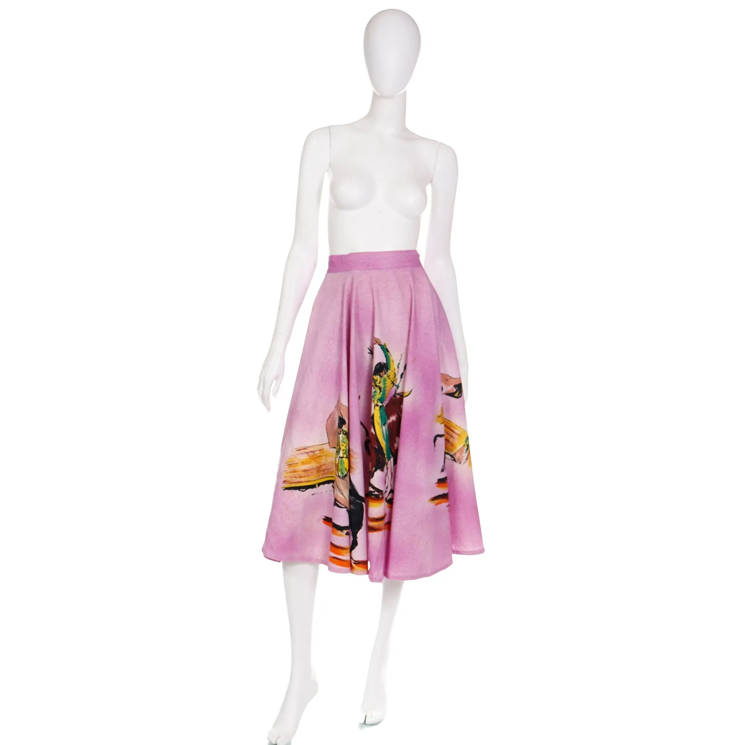 1950s Hand Painted Mexican Full Circle Bullfighter Theme Skirt