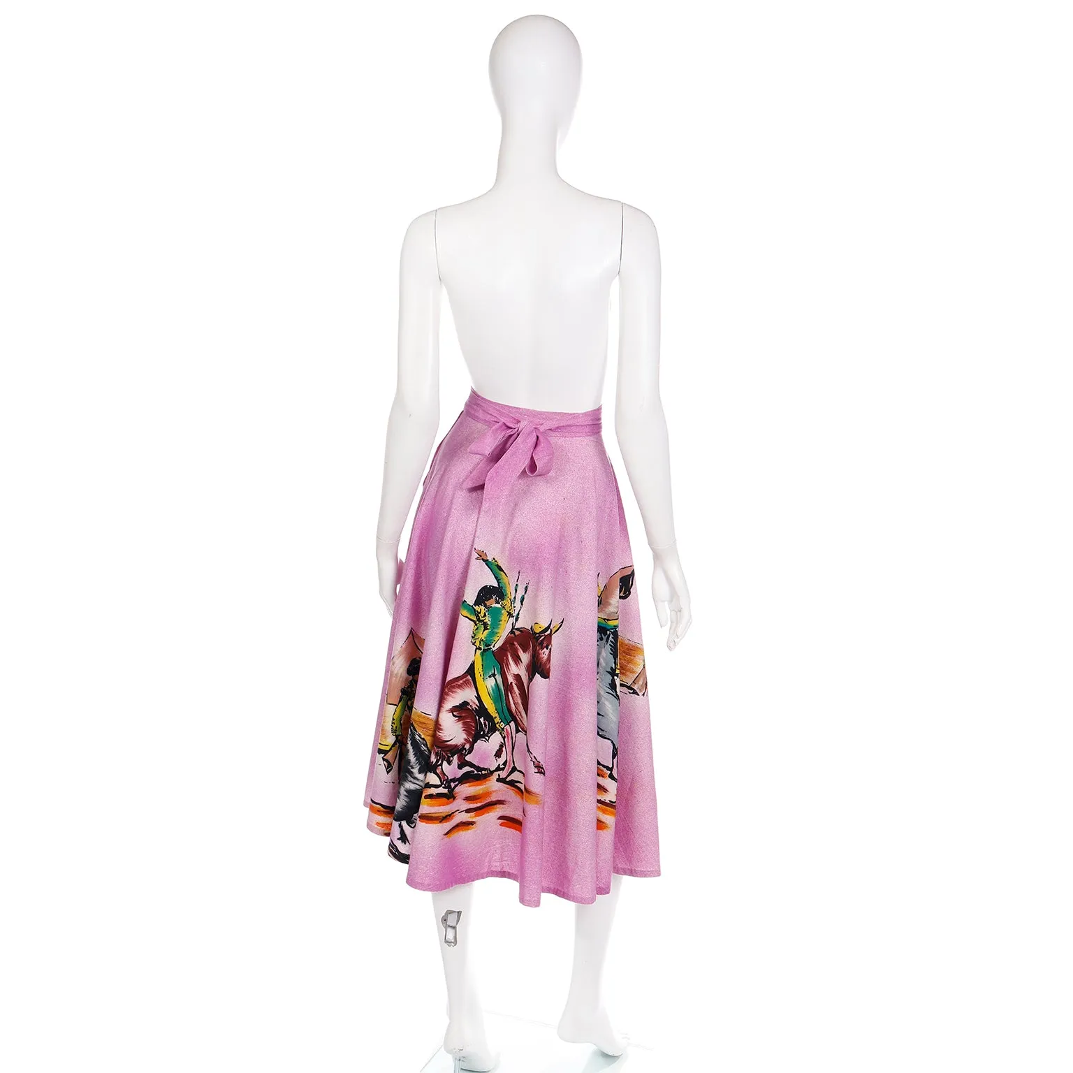 1950s Hand Painted Mexican Full Circle Bullfighter Theme Skirt