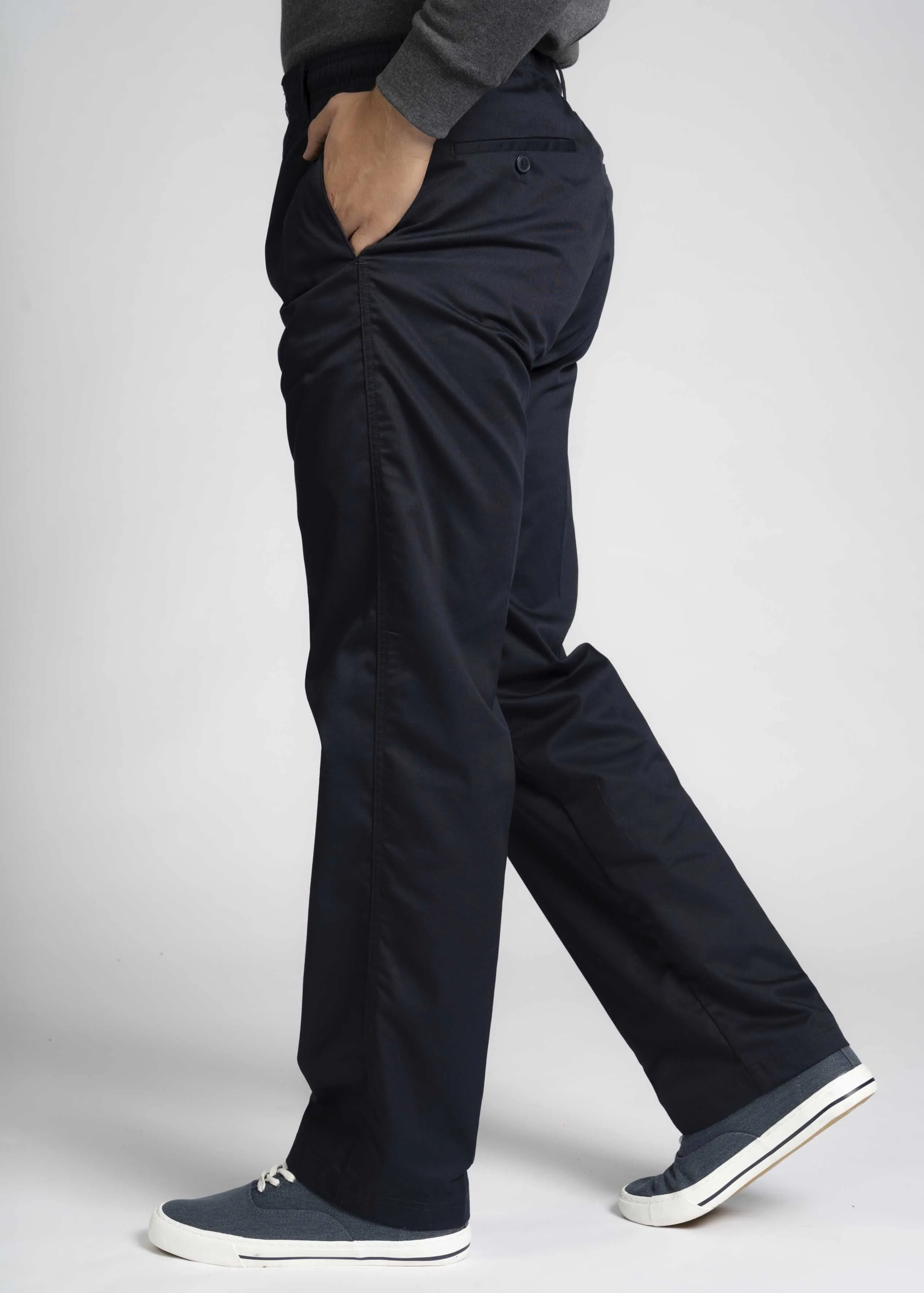 2 Pack Men's Elastic Waist Pull-On Trousers Bundle - Navy/Grey