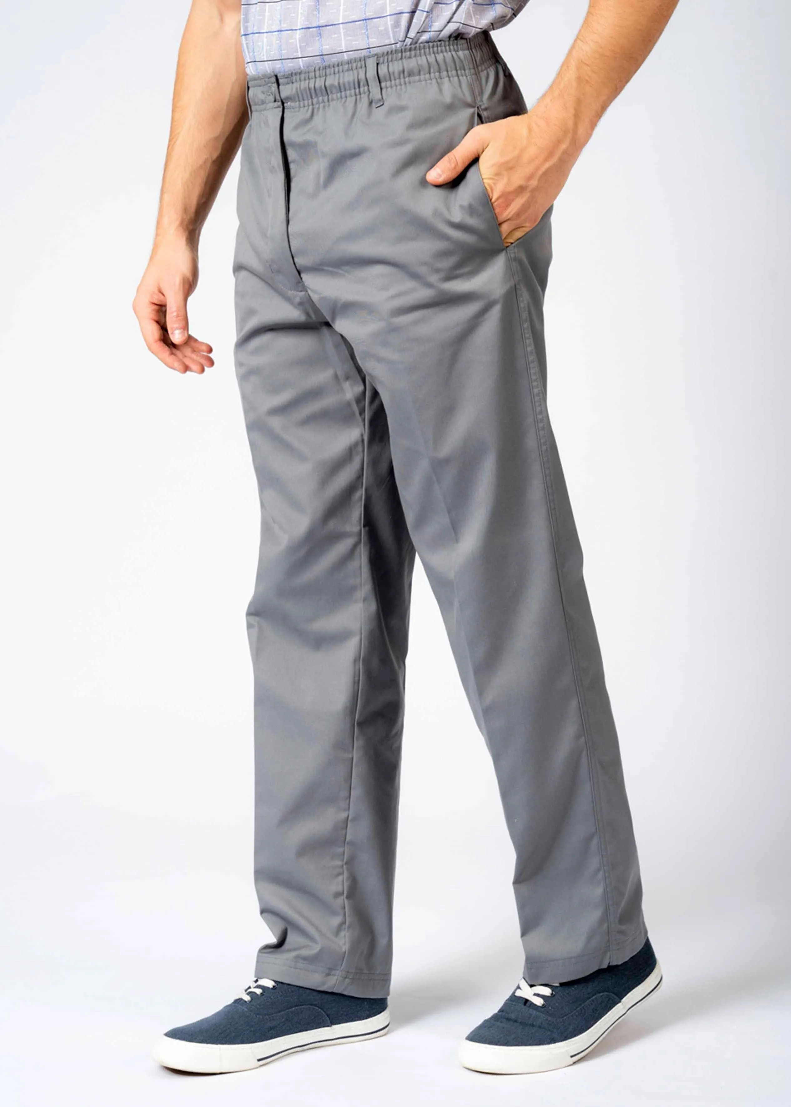 2 Pack Men's Elastic Waist Pull-On Trousers Bundle - Navy/Grey