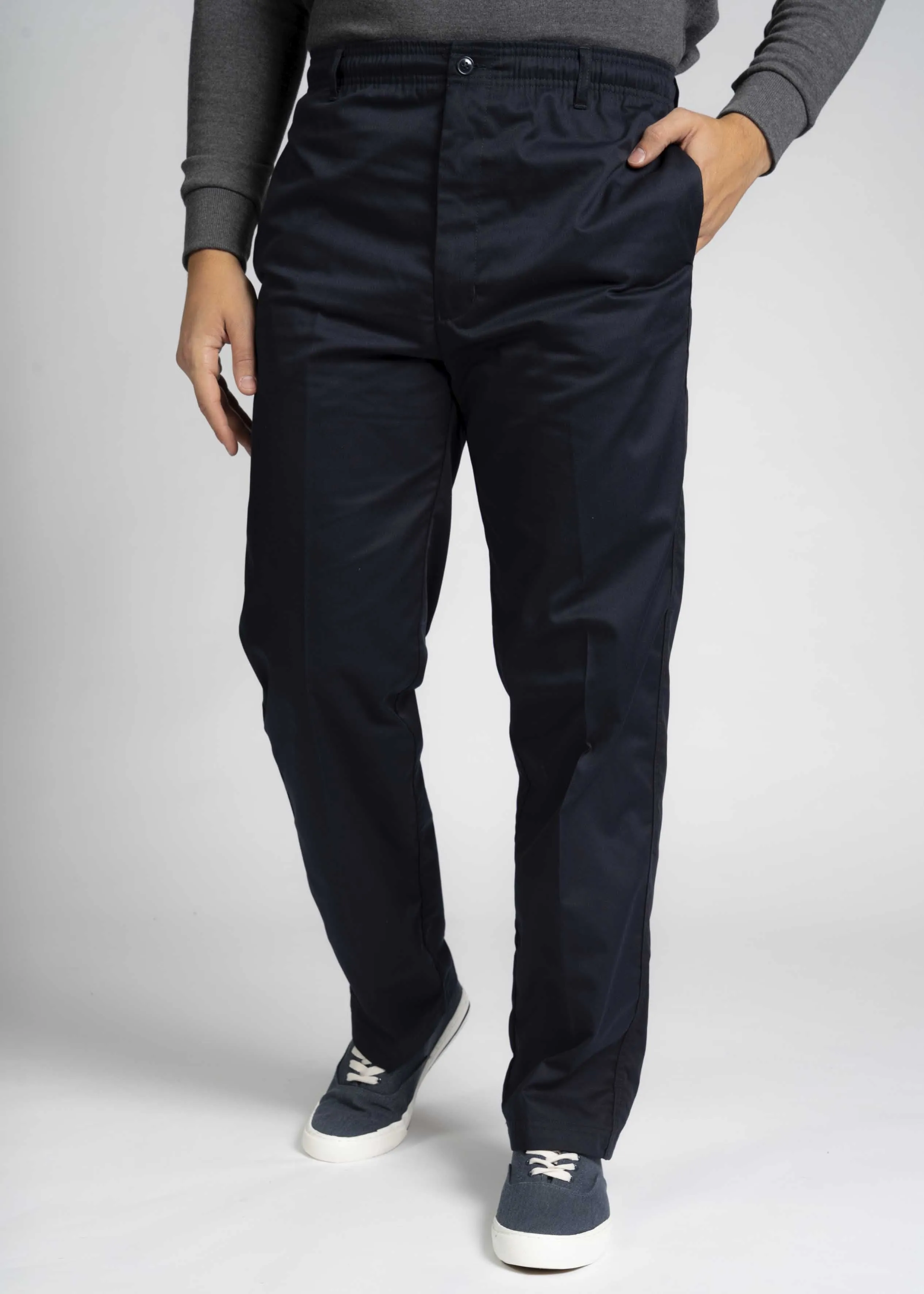 2 Pack Men's Elastic Waist Pull-On Trousers Bundle - Navy/Grey