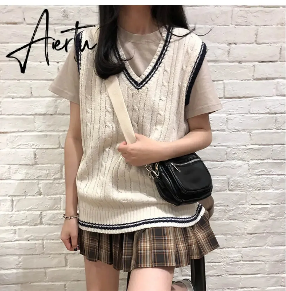 3 colors autumn and winter preppy style v neck knitted sleeveless vest sweaters womens pullovers womens (X973)