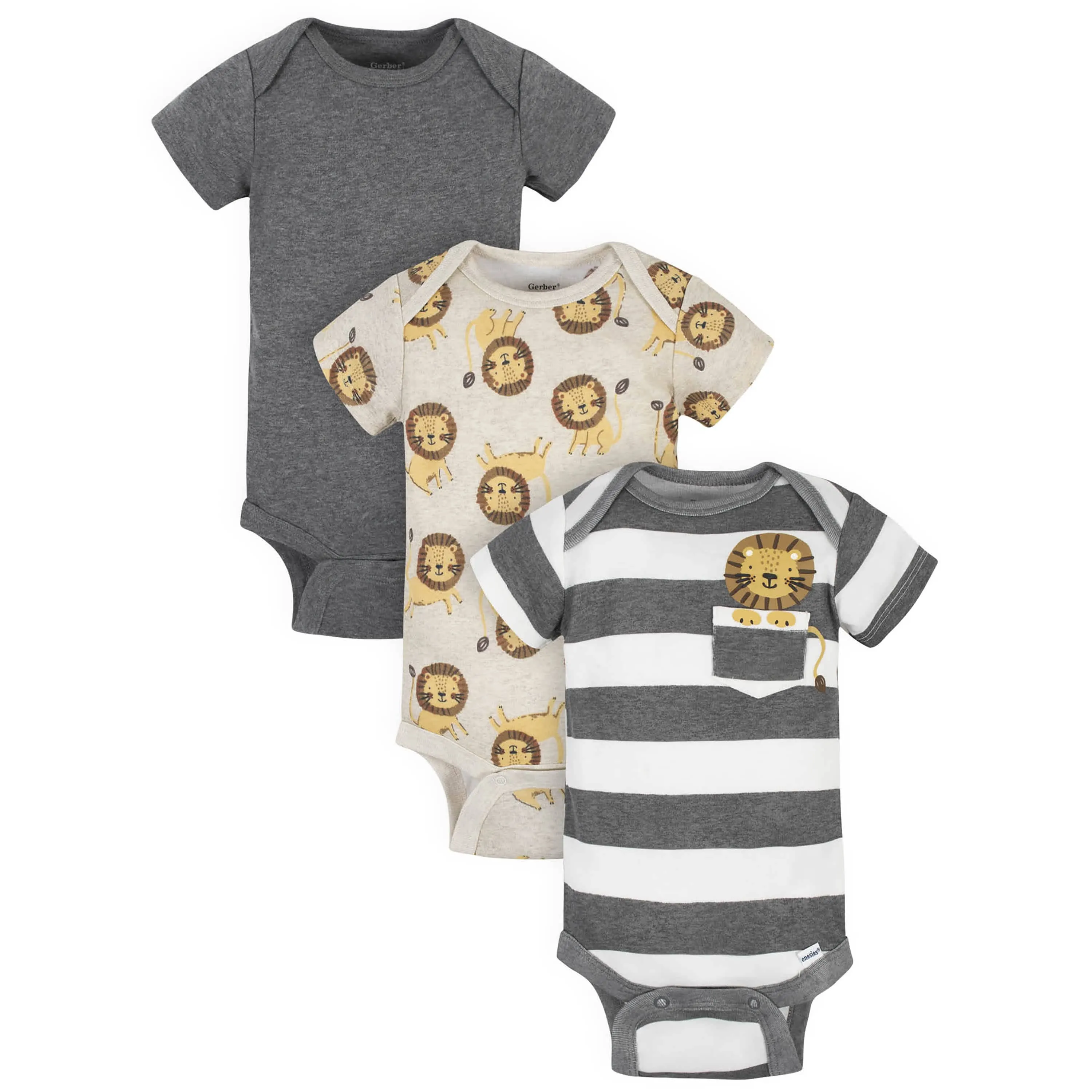 3-Pack Baby Boys Lion Short Sleeve Onesies® Bodysuits