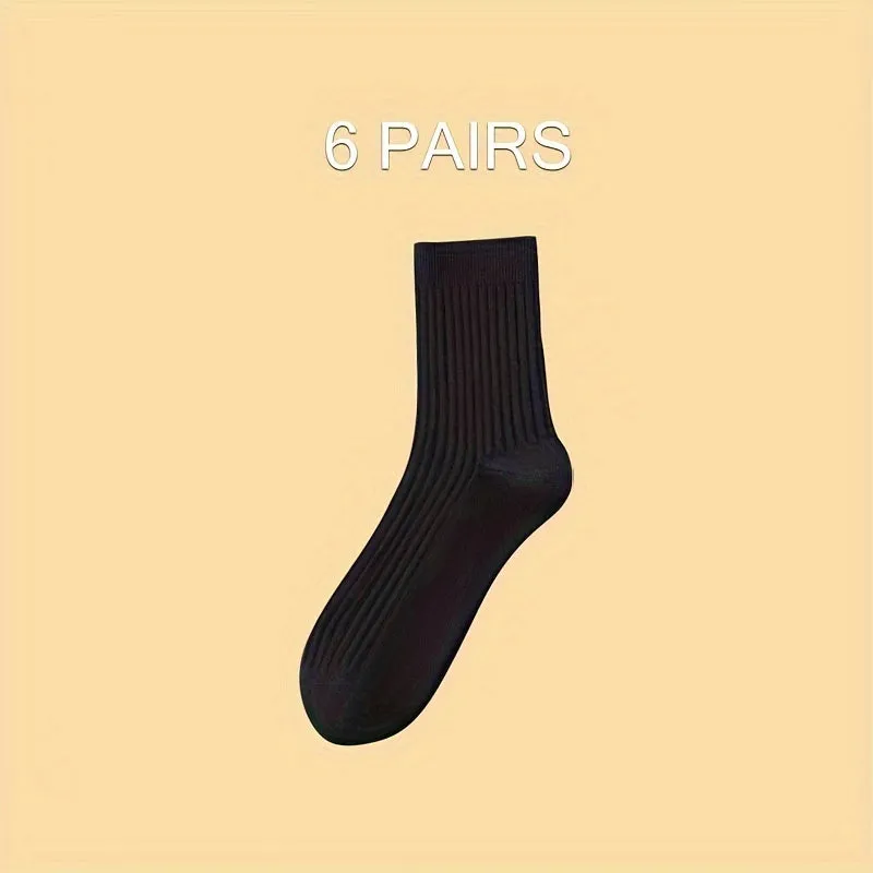 6 Pairs Of Autumn And Winter Thickened Men's Black And White Solid Color Mid-tube Socks