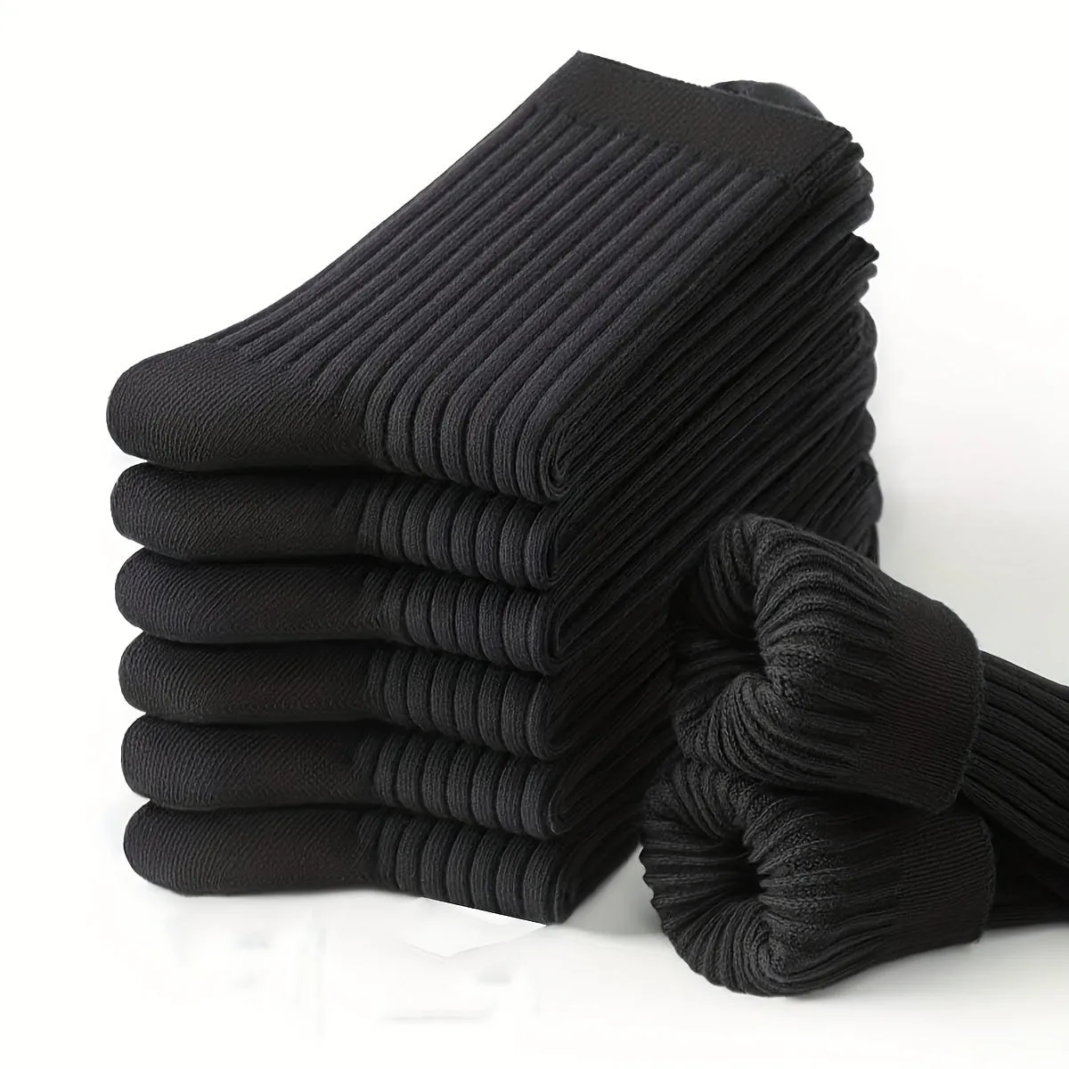 6 Pairs Of Autumn And Winter Thickened Men's Black And White Solid Color Mid-tube Socks