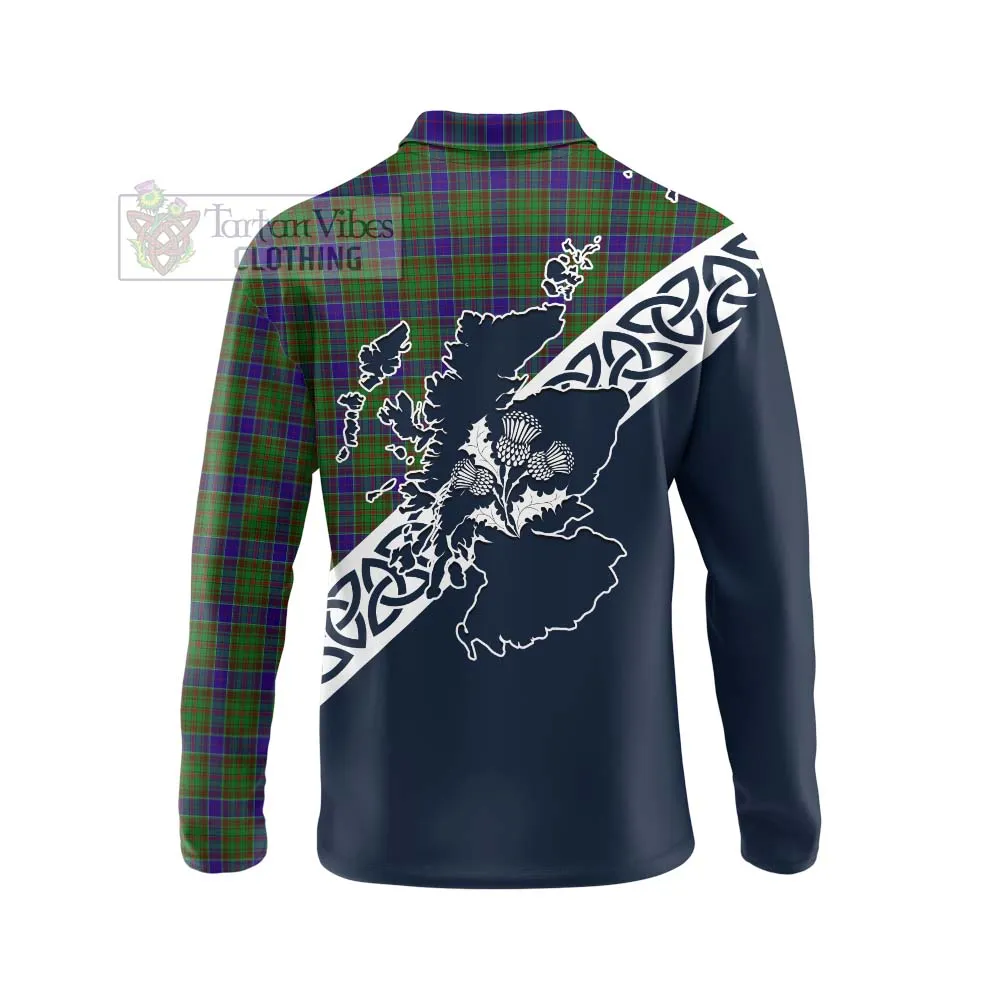 Adam Tartan Long Sleeve Polo Shirt Featuring Thistle and Scotland Map