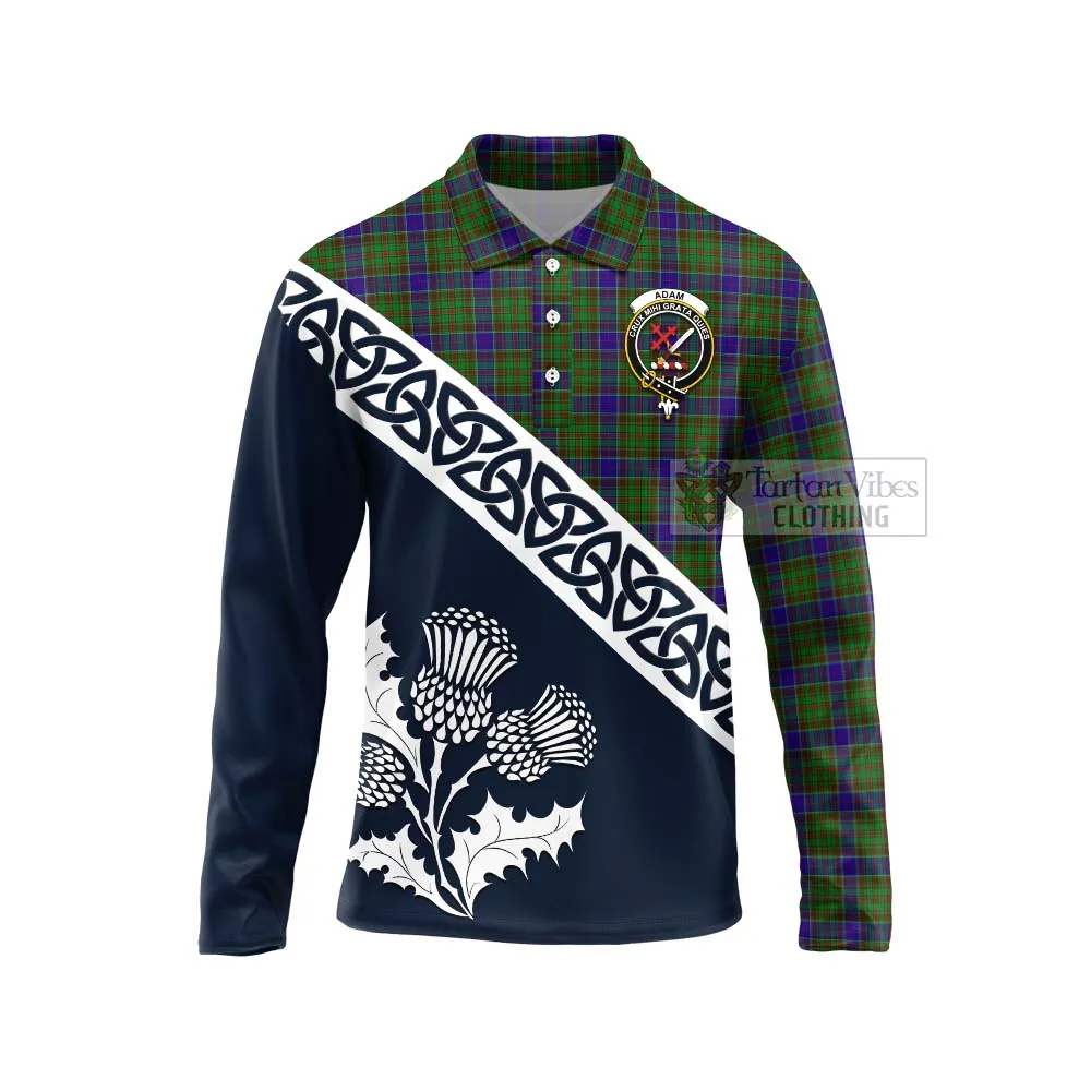 Adam Tartan Long Sleeve Polo Shirt Featuring Thistle and Scotland Map