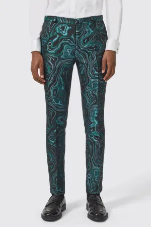 Adichie Slim Fit Green Jacquard Trousers