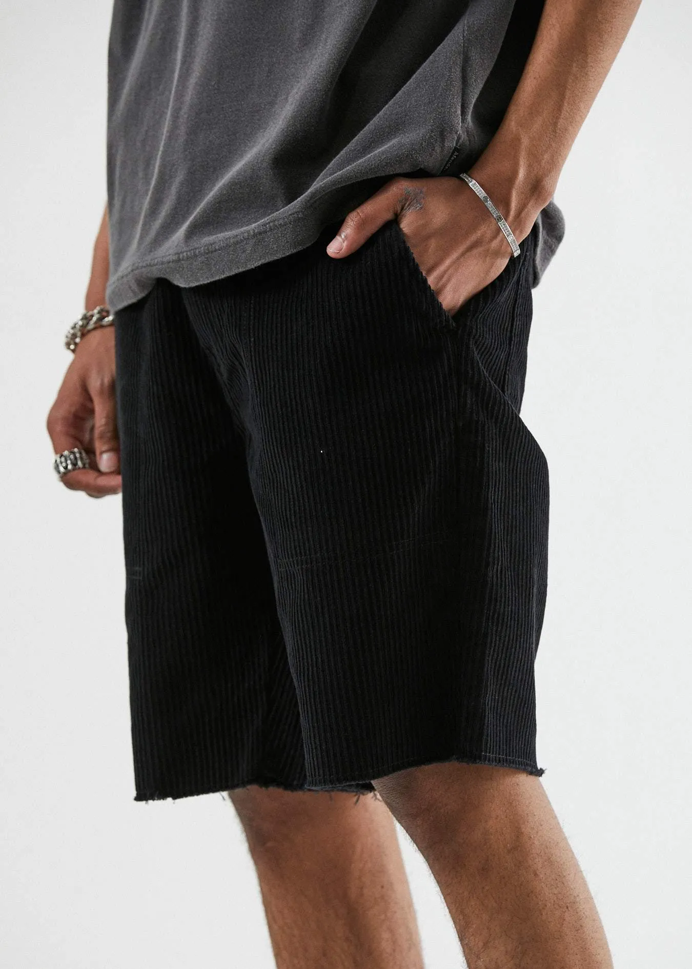 Afends Mens Killer Wale - Corduroy Fixed Waist Walkshort - Black