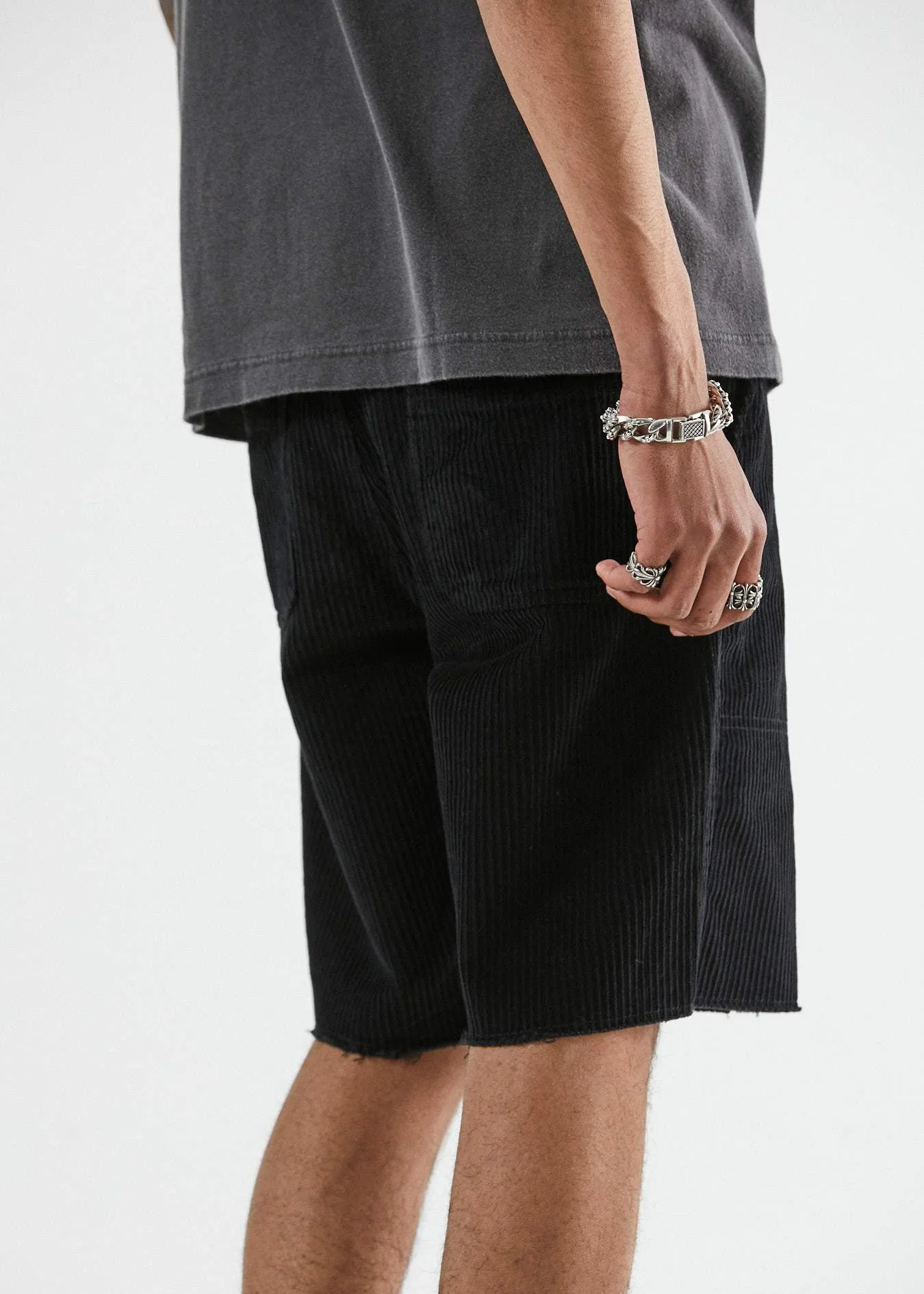 Afends Mens Killer Wale - Corduroy Fixed Waist Walkshort - Black