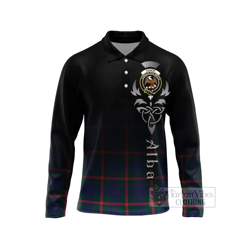 Agnew Tartan Long Sleeve Polo Shirt Featuring Alba Gu Brath Family Crest Celtic Inspired