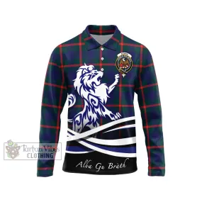 Agnew Tartan Long Sleeve Polo Shirt with Alba Gu Brath Regal Lion Emblem