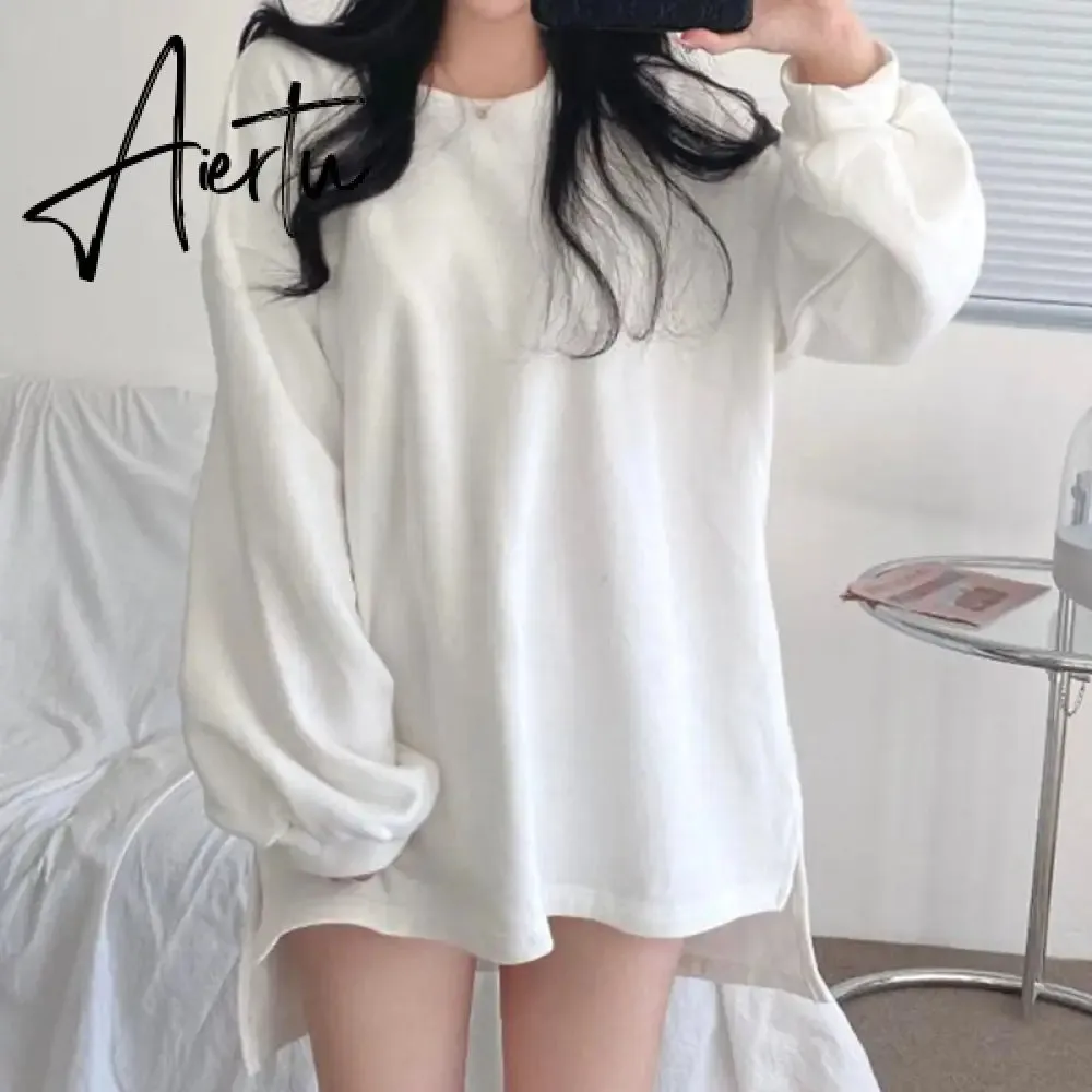 Aiertu  Korean Fashion Casual Two Piece Set Women Elegant Loose Sweatshirt Tops   Knitted Vest Vintage Ensemble Femme 2 Piece Outfits