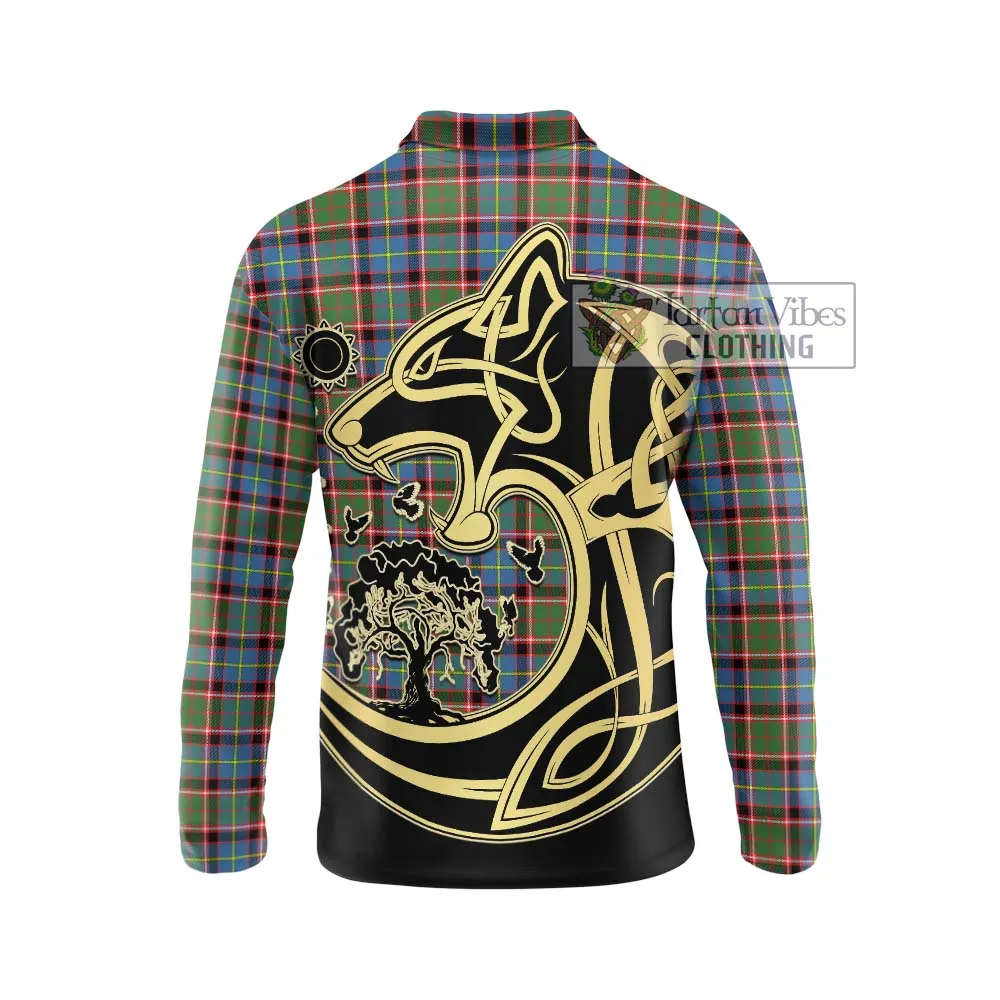 Aikenhead Tartan Long Sleeve Polo Shirt with Family Crest Celtic Wolf Style