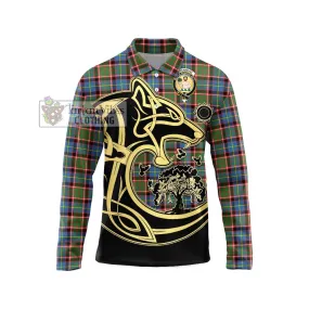 Aikenhead Tartan Long Sleeve Polo Shirt with Family Crest Celtic Wolf Style