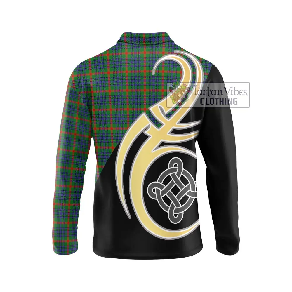 Aiton Tartan Long Sleeve Polo Shirt with Family Crest and Celtic Symbol Style