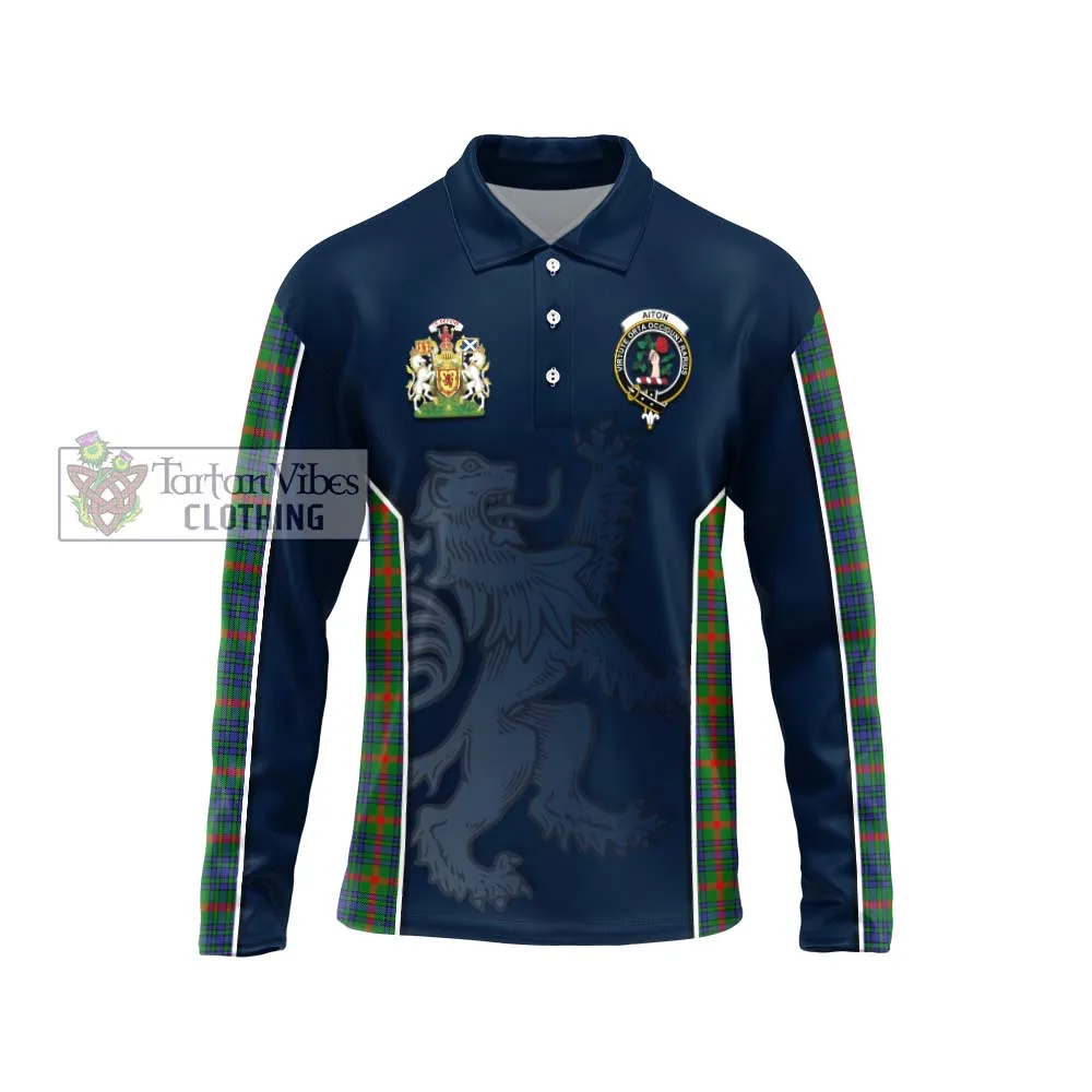 Aiton Tartan Long Sleeve Polo Shirt with Family Crest and Lion Rampant Vibes Sport Style