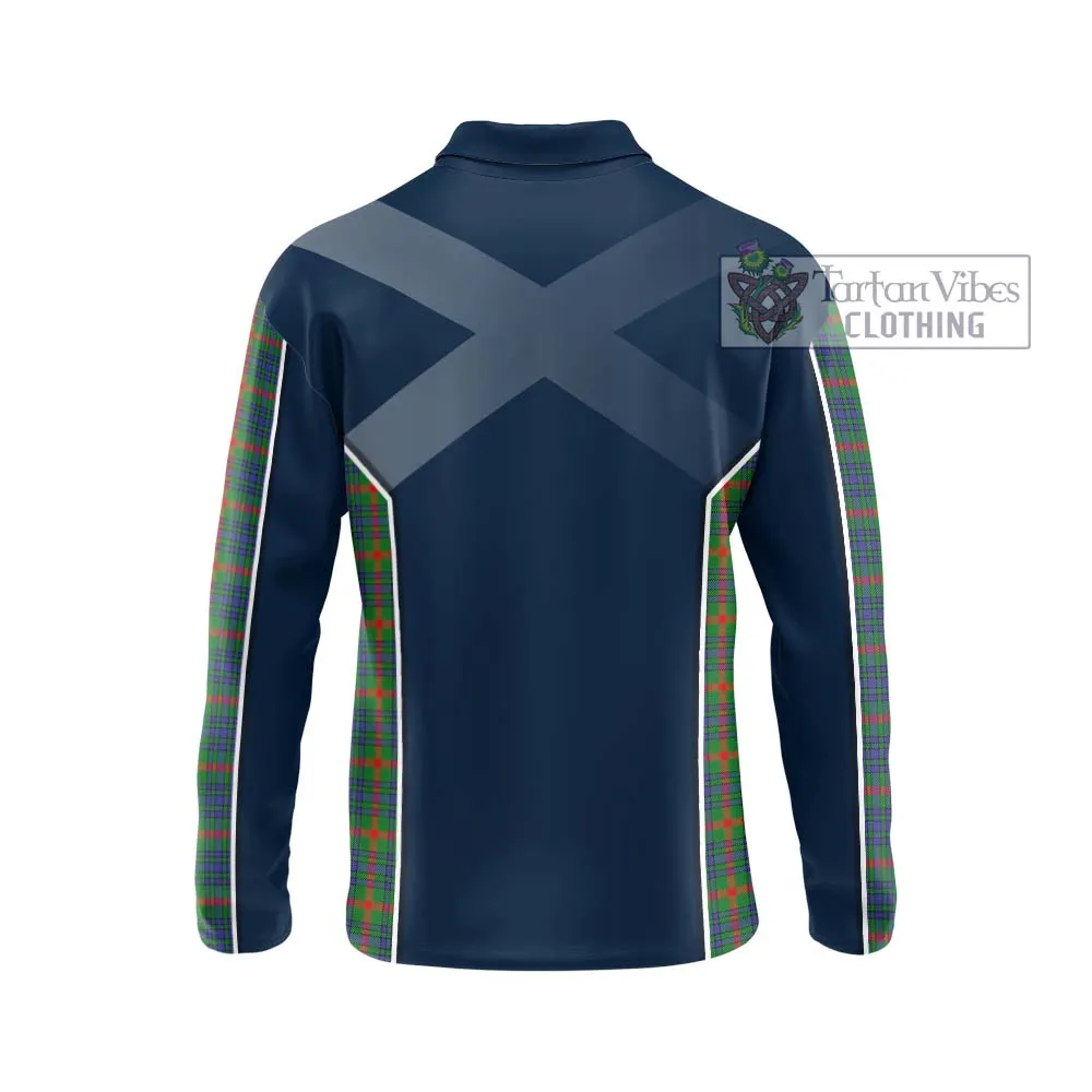 Aiton Tartan Long Sleeve Polo Shirt with Family Crest and Lion Rampant Vibes Sport Style