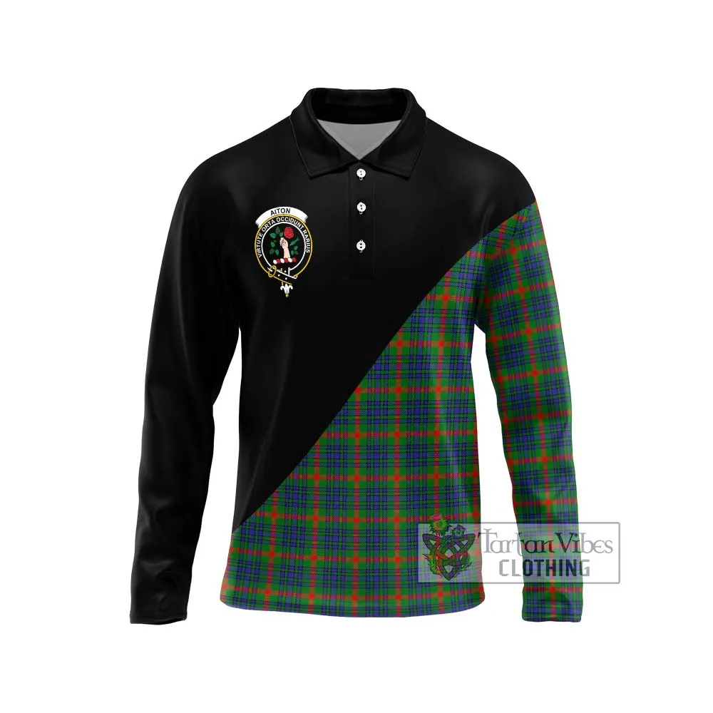 Aiton Tartan Long Sleeve Polo Shirt with Family Crest and Military Logo Style