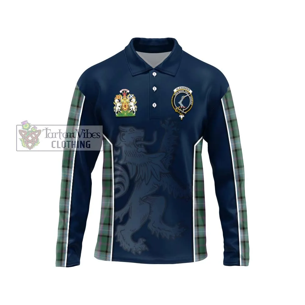 Alexander of Menstry Hunting Tartan Long Sleeve Polo Shirt with Family Crest and Lion Rampant Vibes Sport Style