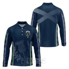 Alexander Tartan Long Sleeve Polo Shirt with Family Crest and Scottish Thistle Vibes Sport Style