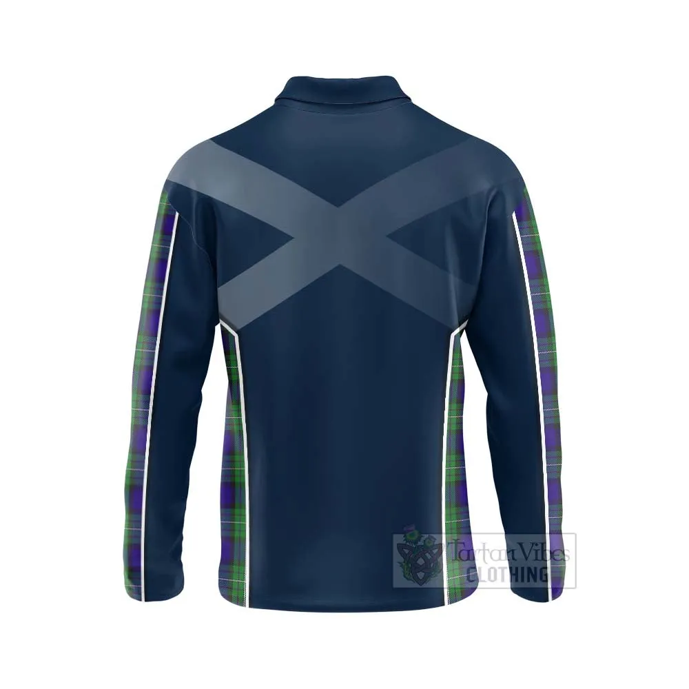 Alexander Tartan Long Sleeve Polo Shirt with Family Crest and Scottish Thistle Vibes Sport Style