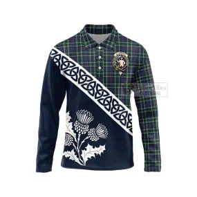 Allardice Tartan Long Sleeve Polo Shirt Featuring Thistle and Scotland Map