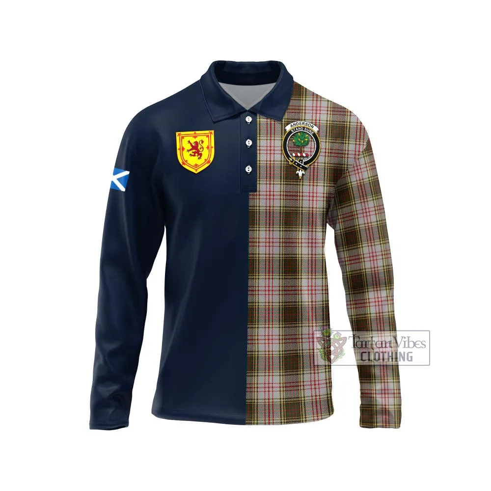 Anderson Dress Tartan Long Sleeve Polo Shirt Alba with Scottish Lion Royal Arm Half Style