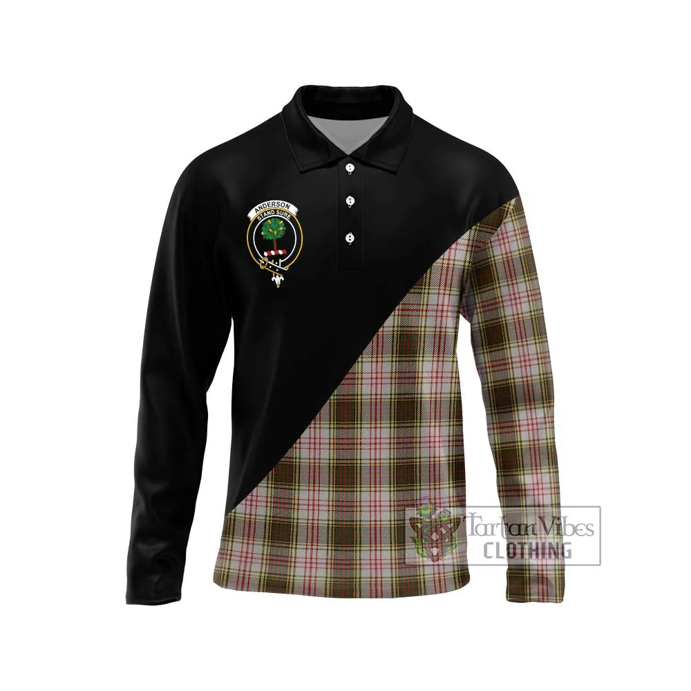 Anderson Dress Tartan Long Sleeve Polo Shirt with Family Crest and Military Logo Style