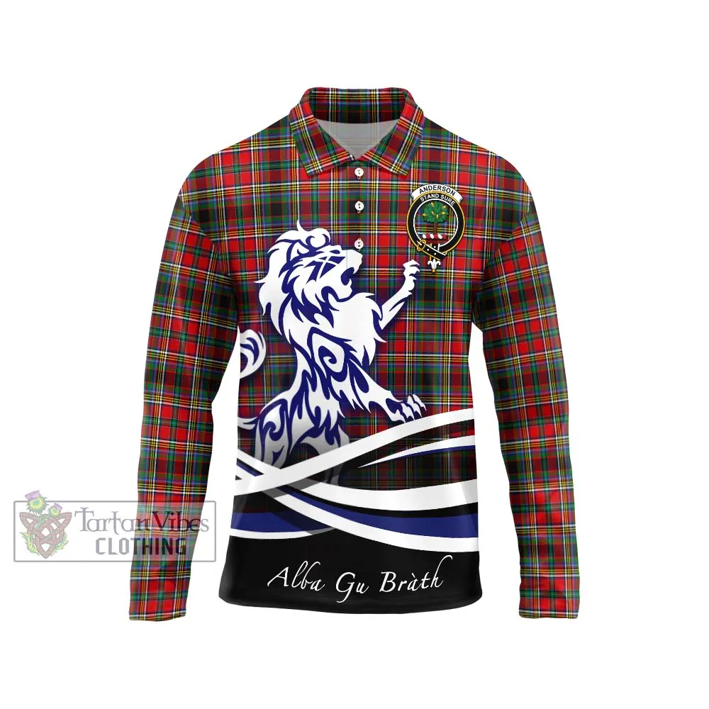 Anderson of Arbrake Tartan Long Sleeve Polo Shirt with Alba Gu Brath Regal Lion Emblem