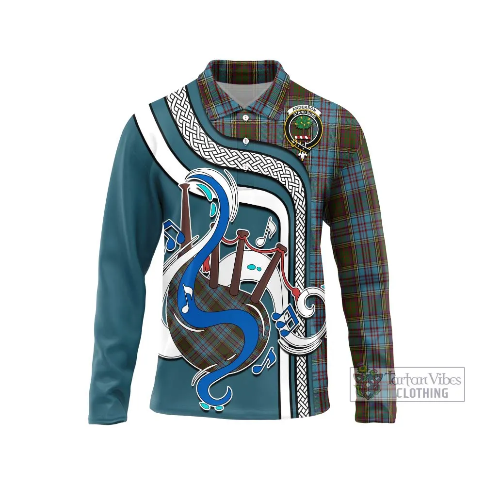 Anderson Tartan Long Sleeve Polo Shirt with Epic Bagpipe Style