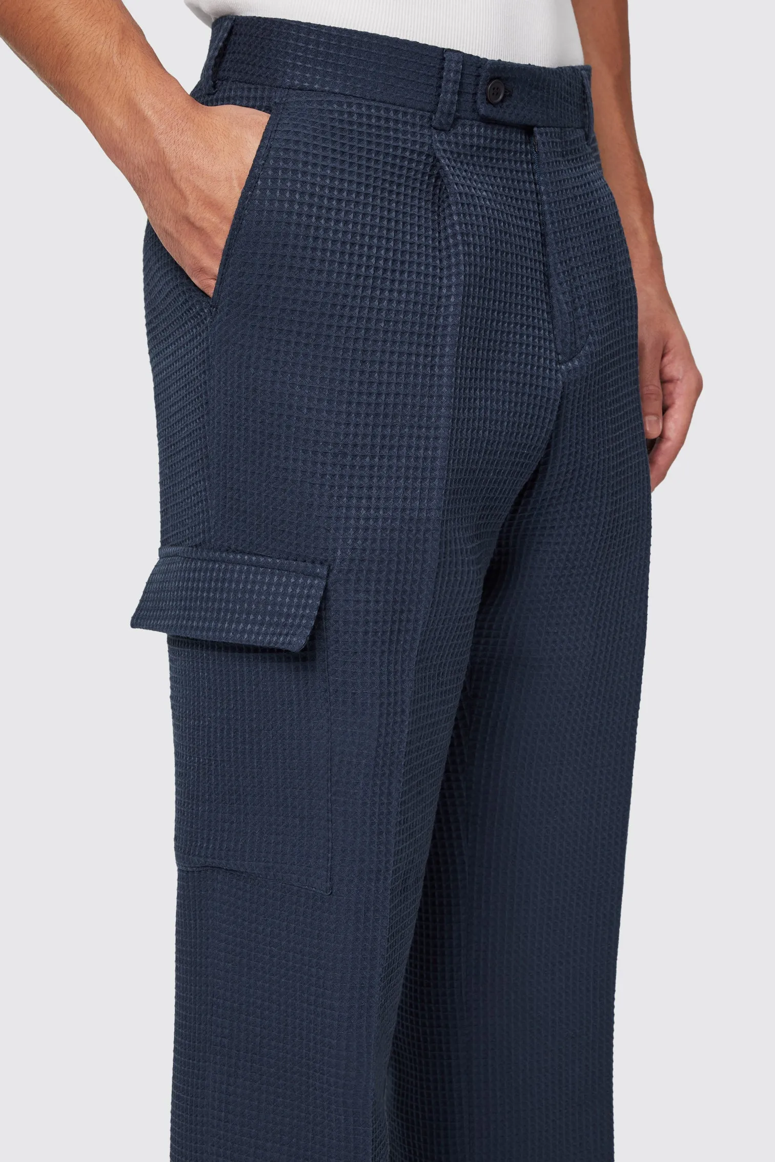 Anthony Oversized Navy Waffle Knit Cotton Trousers