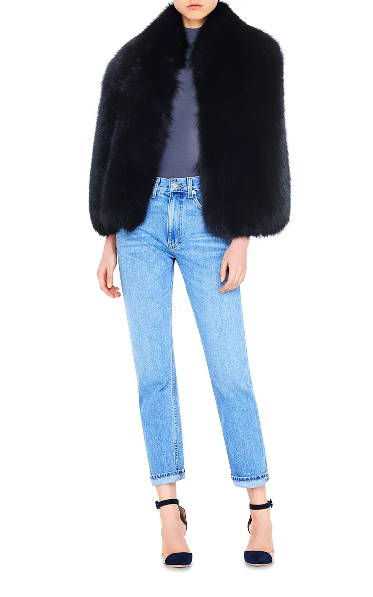 Arabella Blue Fox Fur Scarf Nero