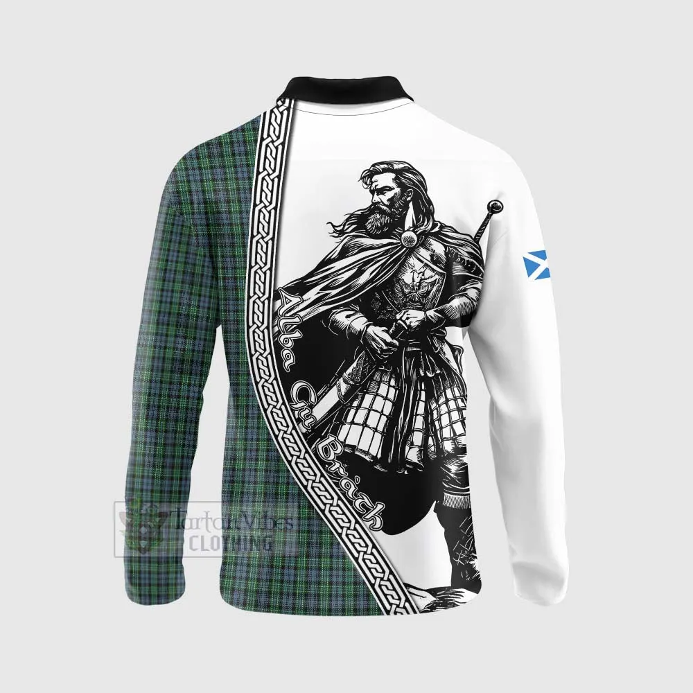 Arbuthnot Tartan Clan Crest Long Sleeve Polo Shirt with Highlander Warrior Celtic Style