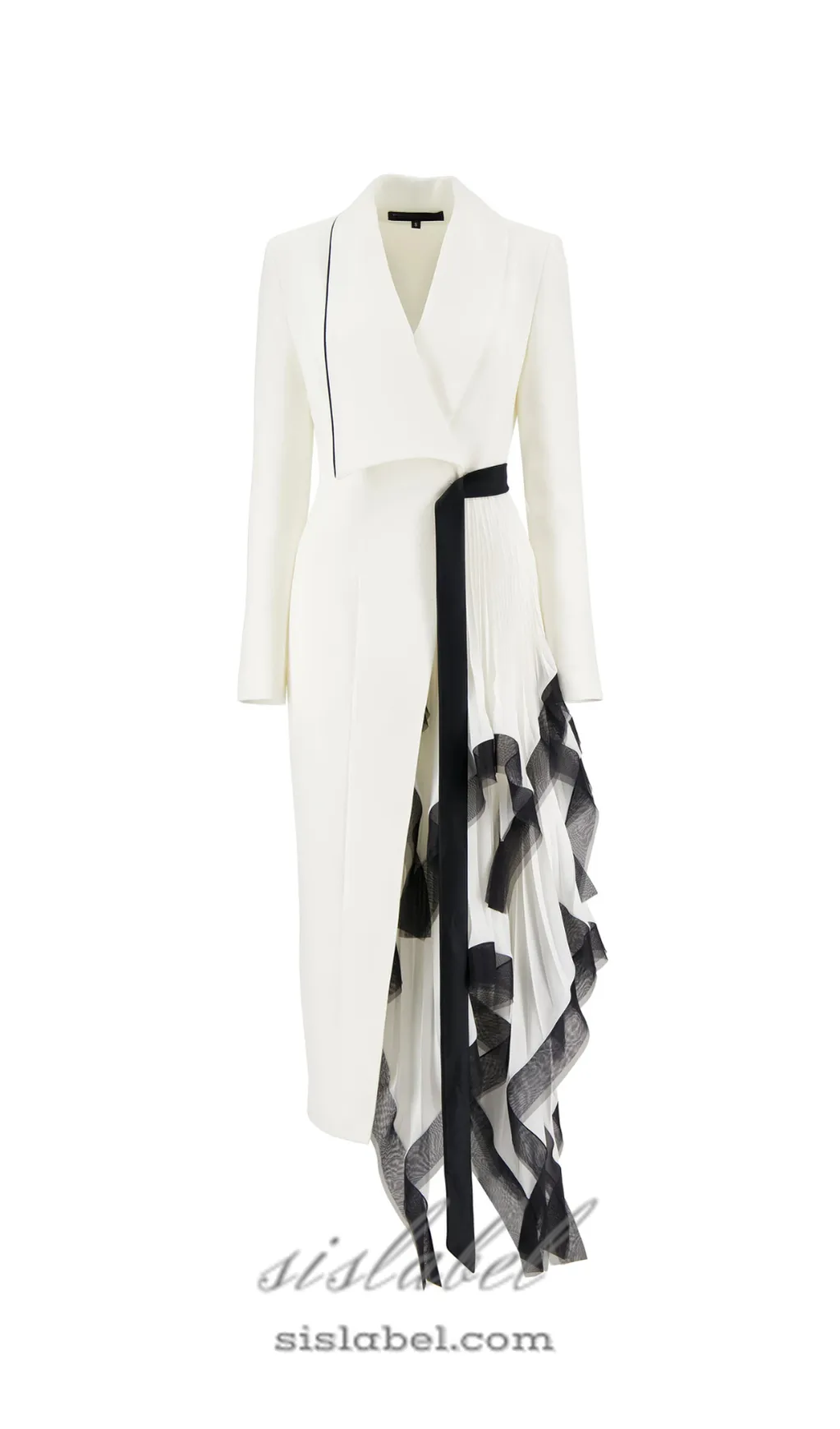 Asymmetric pleated ruffle trim blazer dress in white