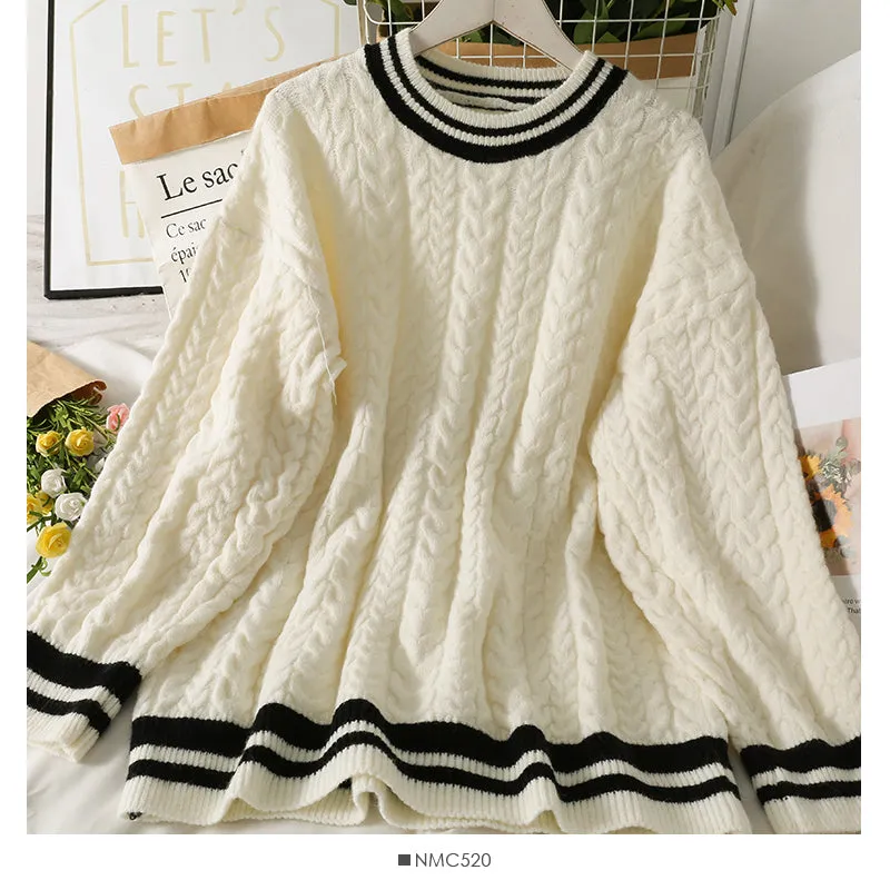 Autumn color matching striped bow Lapel sweater for women  1872