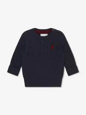 Baby Boys Cable Knit Sweater in Navy