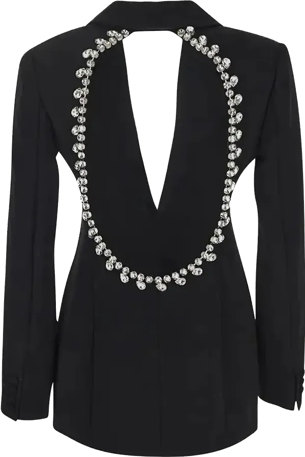 Back Cutout Diamond Crystal Black Blazer