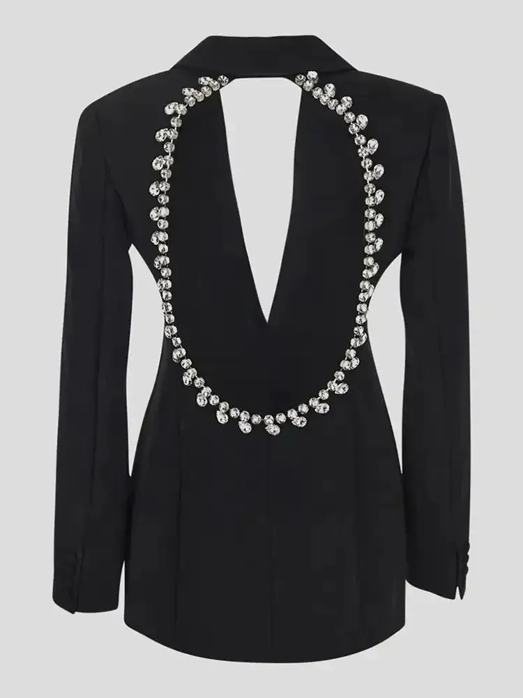 Back Cutout Diamond Crystal Black Blazer