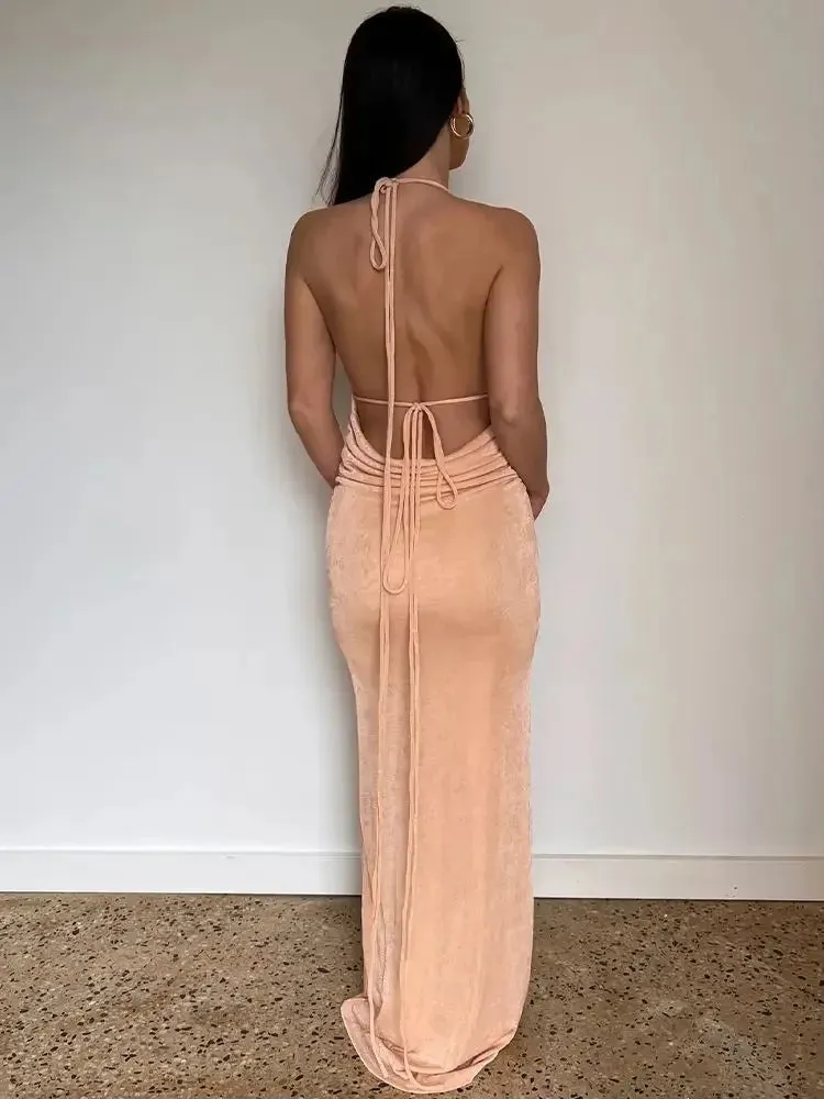 Backless Draped Maxi Dress