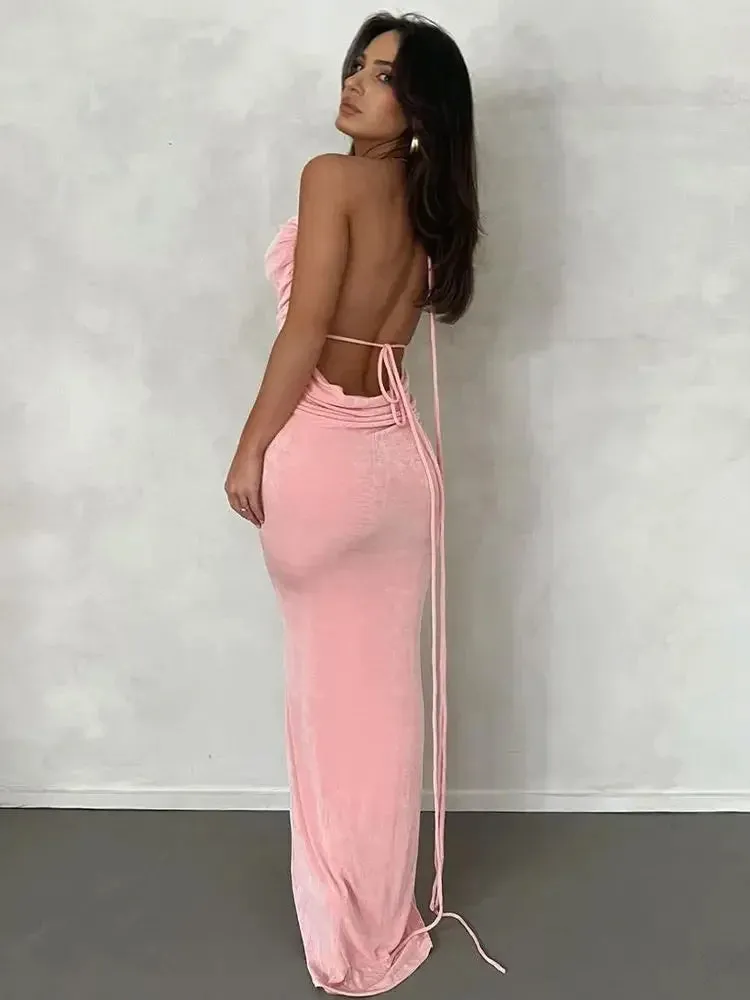 Backless Draped Maxi Dress