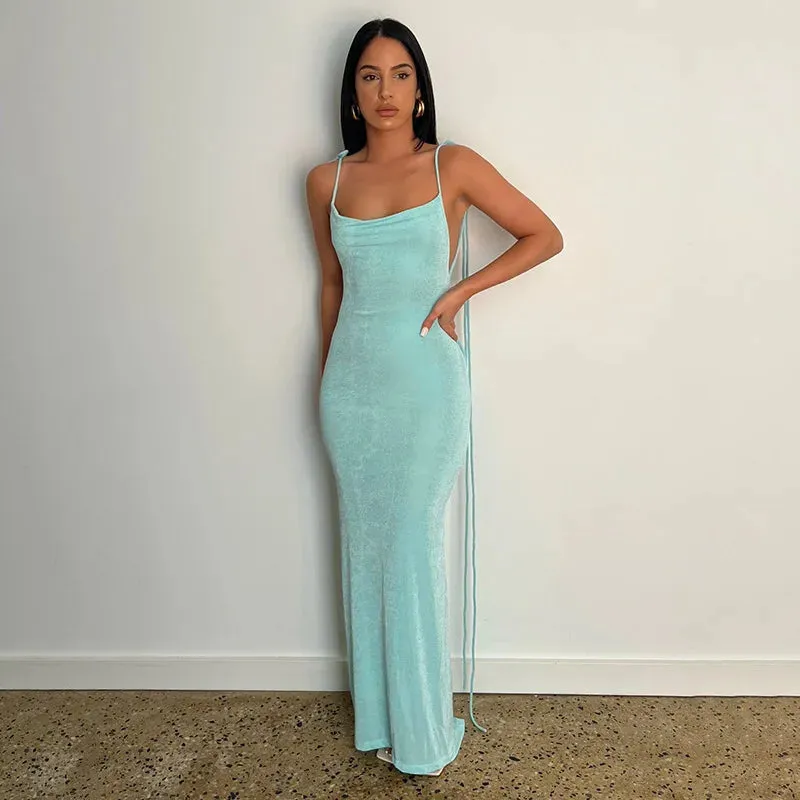 Backless Draped Maxi Dress