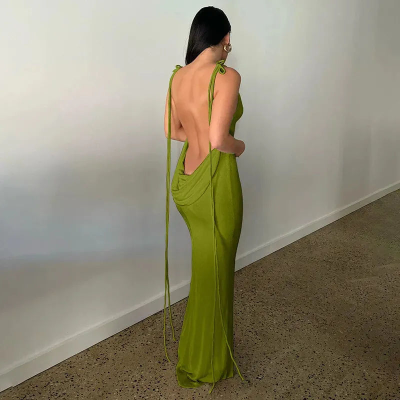 Backless Draped Maxi Dress