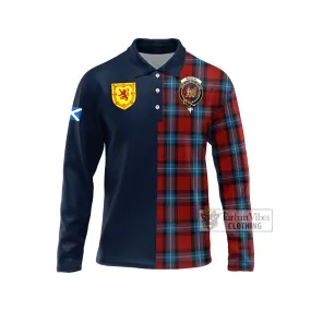 Baillie of Polkemmet Red Tartan Long Sleeve Polo Shirt Alba with Scottish Lion Royal Arm Half Style