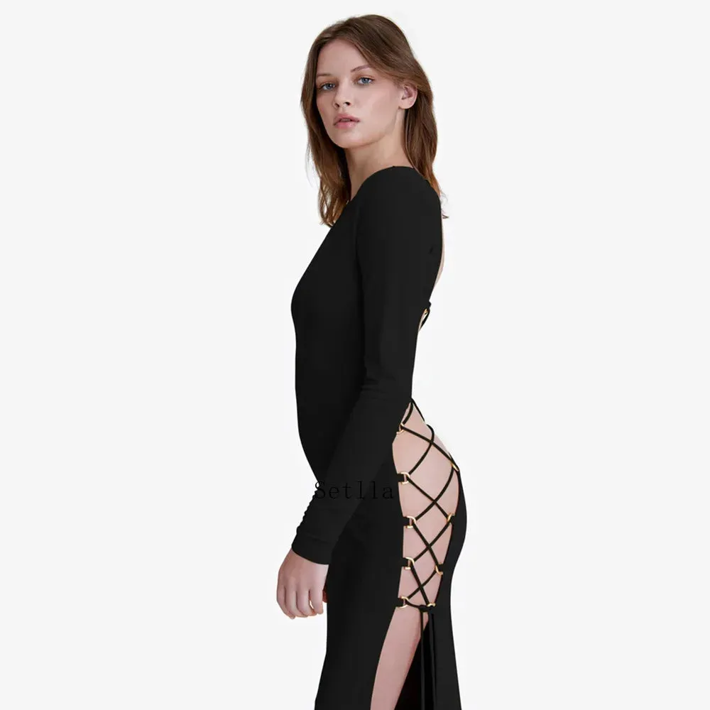 Bandage Backless Maxi Dress for Fall Club Party