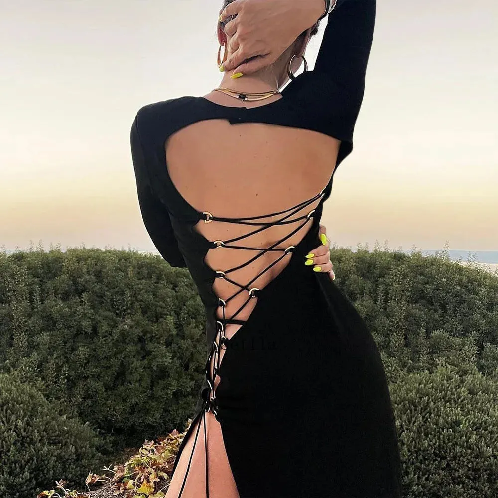 Bandage Backless Maxi Dress for Fall Club Party