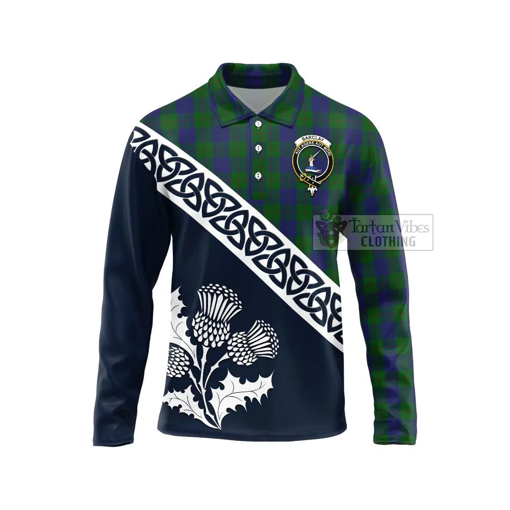 Barclay Tartan Long Sleeve Polo Shirt Featuring Thistle and Scotland Map