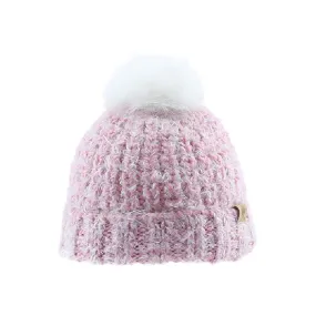 Beanie With White Pom - Blush