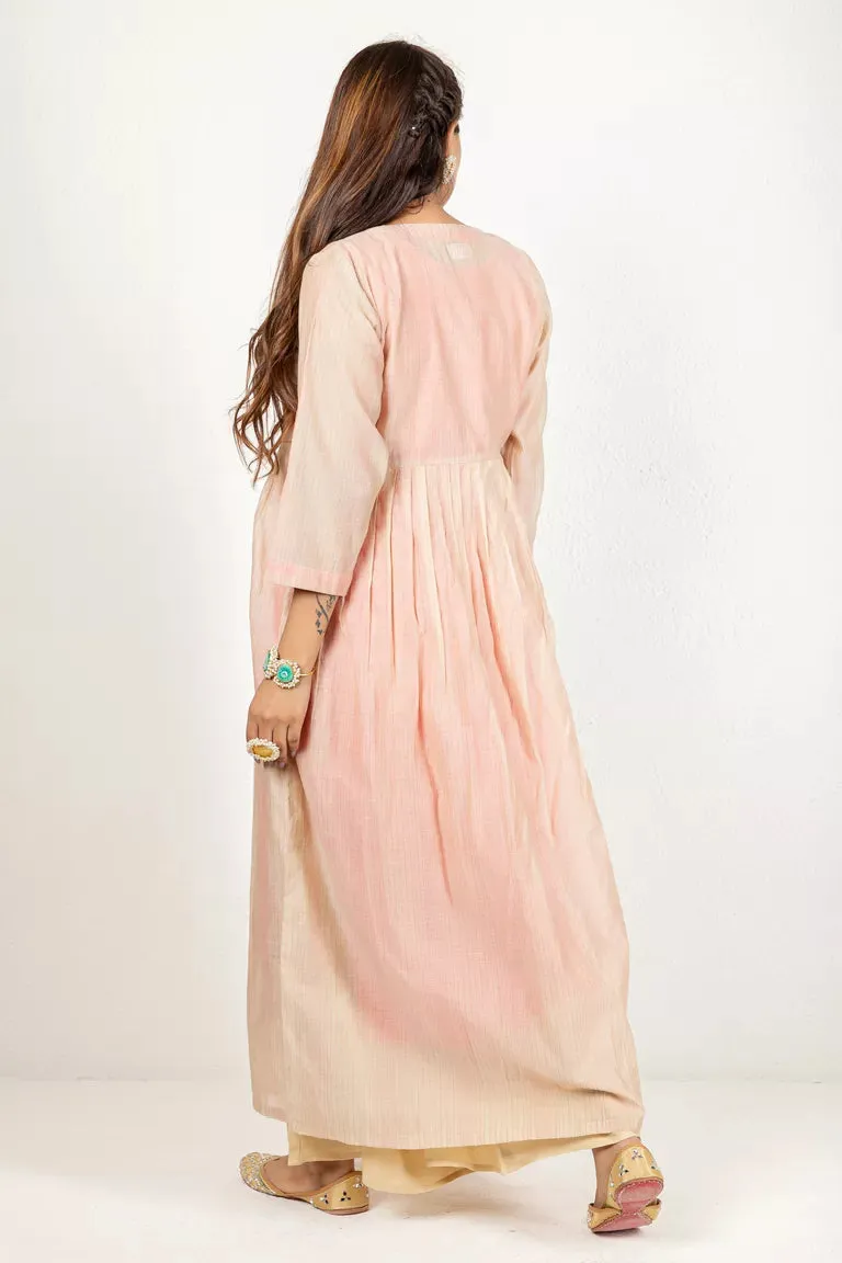 Beige & Carrot Pink Chanderi & Cotton Flax Kurta